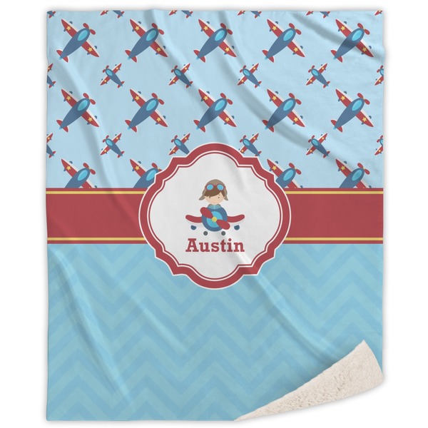 Custom Airplane Theme Sherpa Throw Blanket (Personalized)