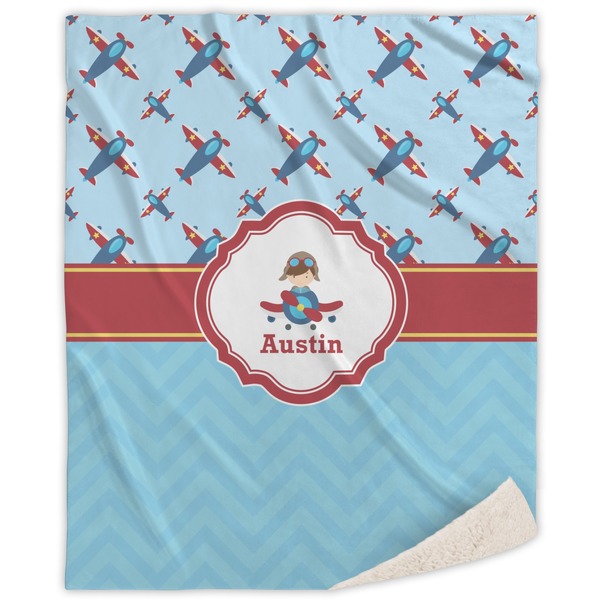 Custom Airplane Theme Sherpa Throw Blanket - 60"x80" (Personalized)