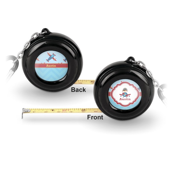 Airplane Theme 6-Ft Pocket Tape Measure with Carabiner Hook - Front and Back