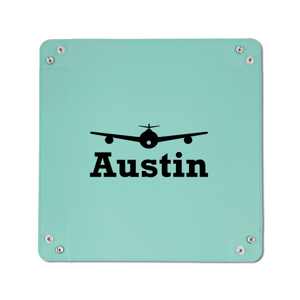 Airplane Theme 6" x 6" Teal Leatherette Snap Up Tray - APPROVAL