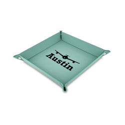 Airplane Theme 6" x 6" Teal Faux Leather Valet Tray (Personalized)