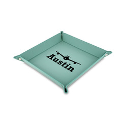 Airplane Theme Faux Leather Dice Tray - 6" x 6" - Teal (Personalized)
