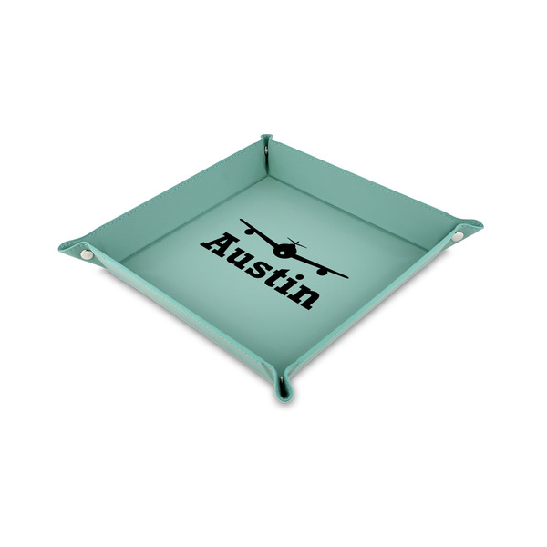 Custom Airplane Theme Faux Leather Dice Tray - 6" x 6" - Teal (Personalized)