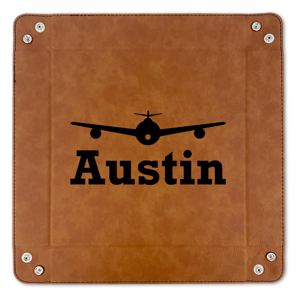Airplane Theme 9" x 9" Leatherette Snap Up Tray - APPROVAL (FLAT)