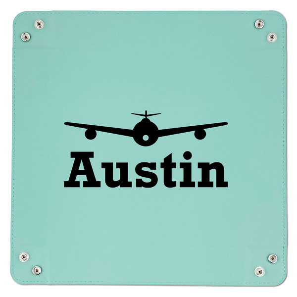 Airplane Theme 9" x 9" Teal Leatherette Snap Up Tray - APPROVAL