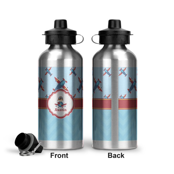 Airplane Theme Aluminum Water Bottle - Front and Back