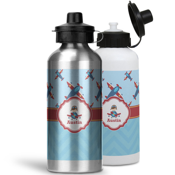 Airplane Theme Aluminum Water Bottles - MAIN (white &silver)