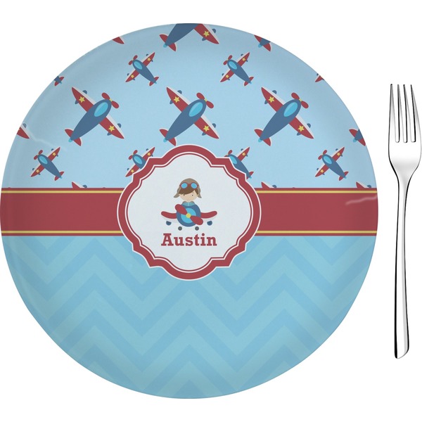 Custom Airplane Theme Glass Appetizer / Dessert Plate 8" (Personalized)