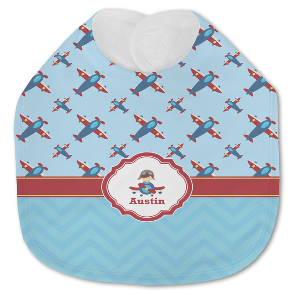Custom Airplane Theme Jersey Knit Baby Bib w/ Name or Text