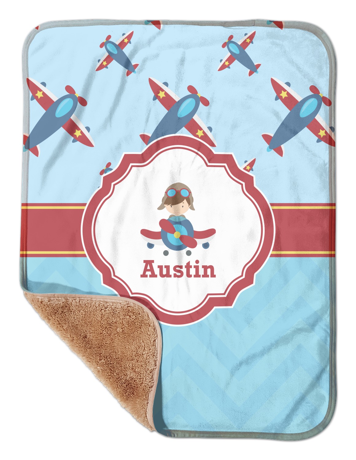 Custom Airplane Theme Sherpa Baby Blanket 30" x 40" w/ Name or Text