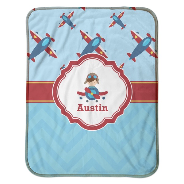 Airplane Theme Baby Sherpa Blanket - Flat