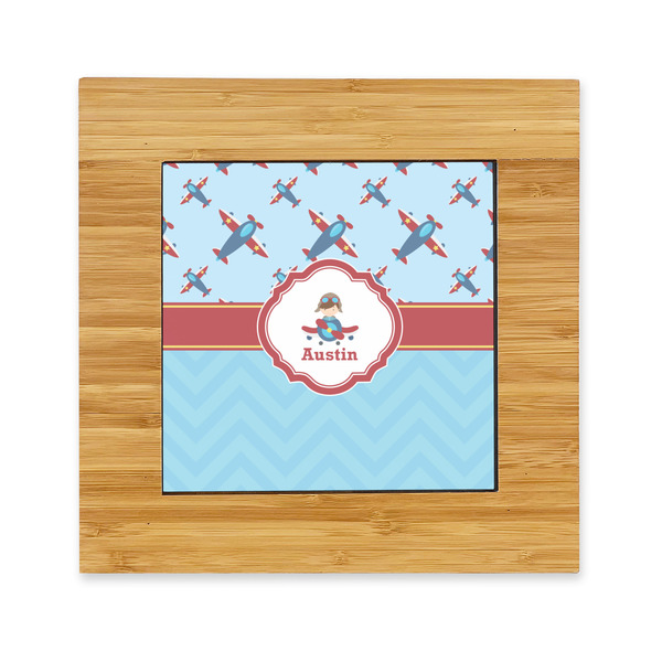 Custom Airplane Theme Bamboo Trivet with Ceramic Tile Insert (Personalized)