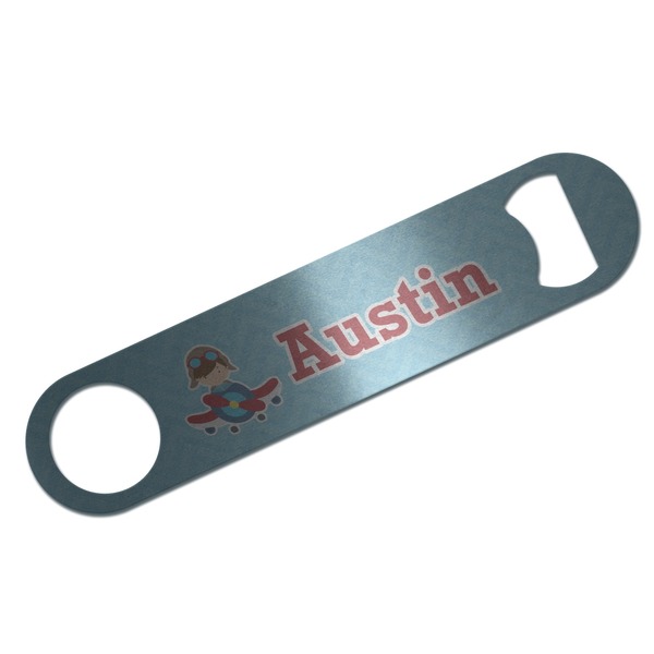 Custom Airplane Theme Bar Bottle Opener - Silver w/ Name or Text