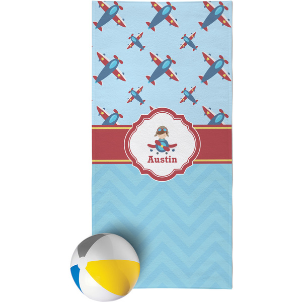 Custom Airplane Theme Beach Towel (Personalized)