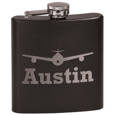 Airplane Theme Black Flask Set (Personalized)