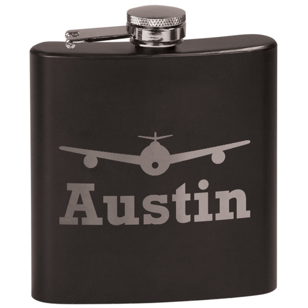 Custom Airplane Theme Black Flask Set (Personalized)