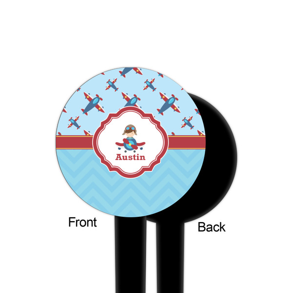 Airplane Theme Black Plastic 4" Food Pick - Round - Single Sided - Front & Back