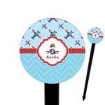 Airplane Theme 6" Round Plastic Food Picks - Black - Single Sided (Personalized)
