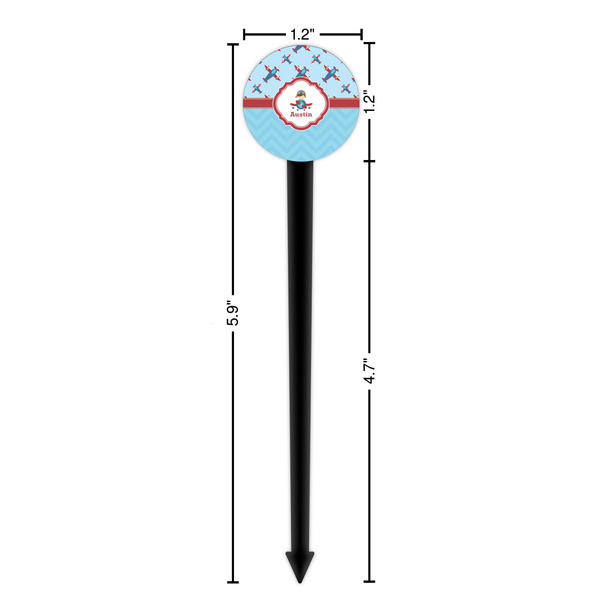 Airplane Theme Black Plastic 6" Food Pick - Round - Dimensions