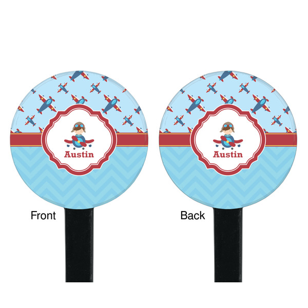 Airplane Theme Black Plastic 7" Stir Stick - Double Sided - Round - Front & Back