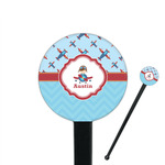 Airplane Theme 7" Round Plastic Stir Sticks - Black - Double Sided (Personalized)