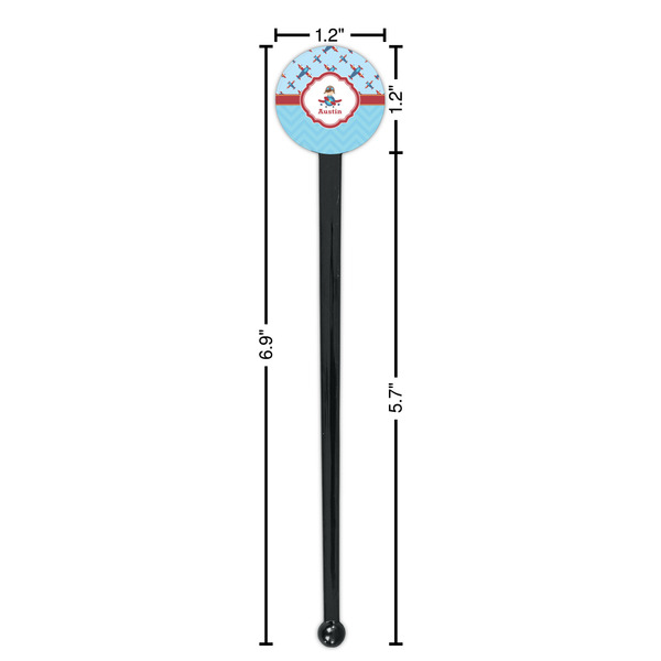 Airplane Theme Black Plastic 7" Stir Stick - Round - Dimensions