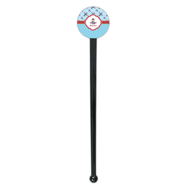 Airplane Theme Black Plastic 7" Stir Stick - Round - Single Stick