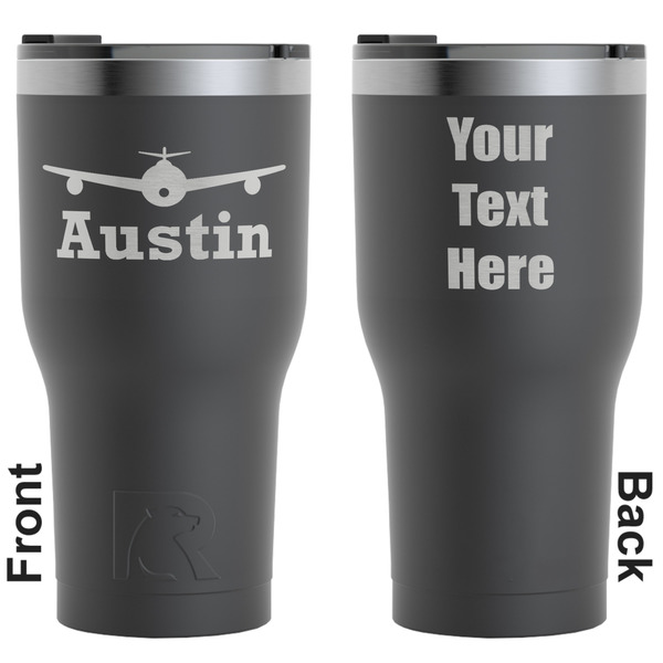Custom Airplane Theme RTIC Tumbler - Black - Engraved Front & Back (Personalized)