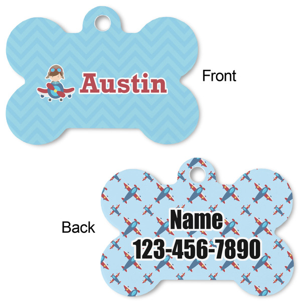 Airplane Theme Bone Shaped Dog ID Tag - Large - Approval