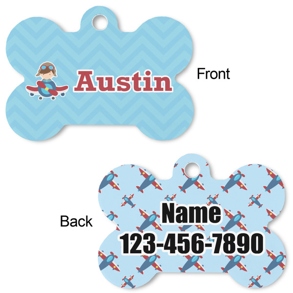 Airplane Theme Bone Shaped Dog Tag - Front & Back
