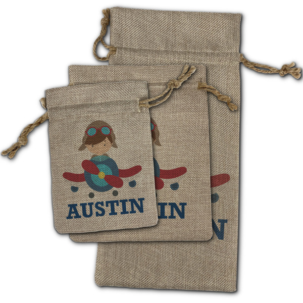 Airplane Theme Burlap Gift Bags - (PARENT MAIN) All Three