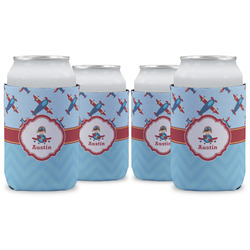 Airplane Theme Can Cooler (12 oz) - Set of 4 w/ Name or Text