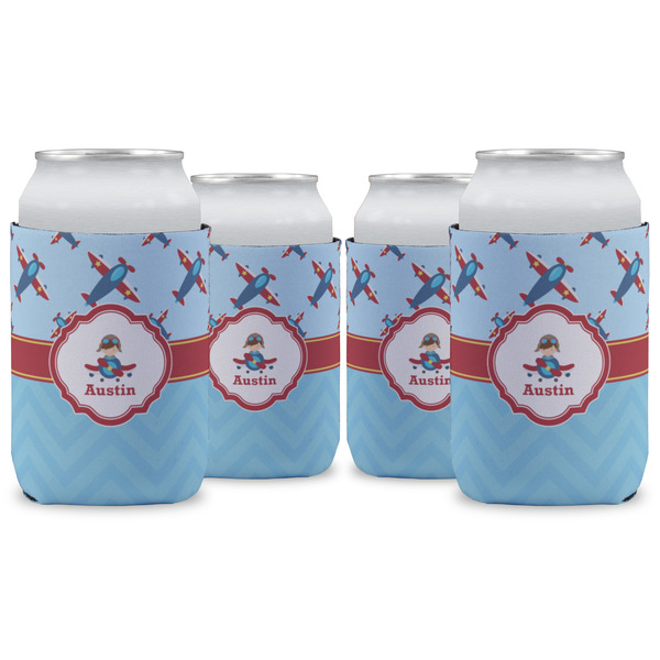 Custom Airplane Theme Can Cooler (12 oz) - Set of 4 w/ Name or Text