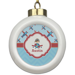 Airplane Theme Ceramic Ball Ornament (Personalized)