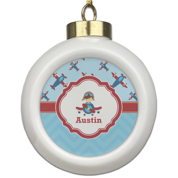 Custom Airplane Theme Ceramic Ball Ornament (Personalized)