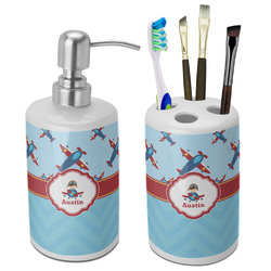 Airplane Theme Ceramic Bathroom Accessories Set (Personalized)