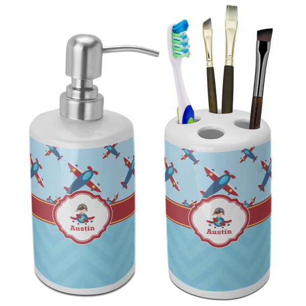 Custom Airplane Theme Ceramic Bathroom Accessories Set (Personalized)