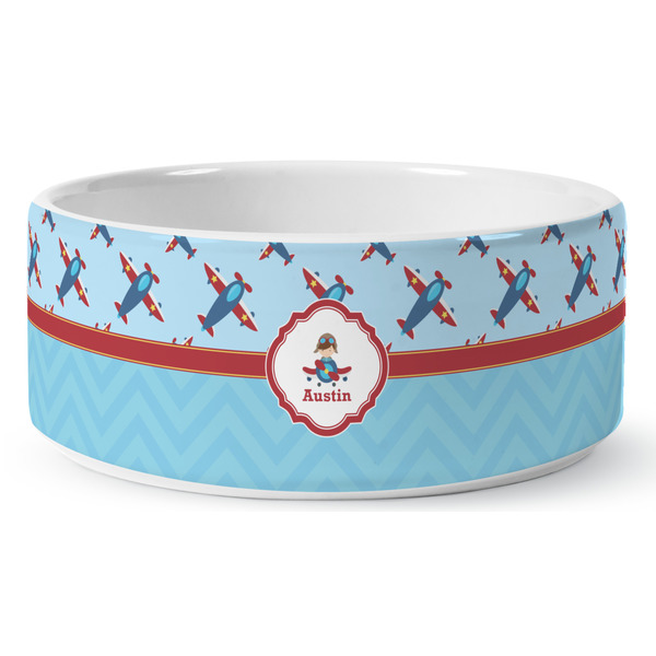 Airplane Theme Ceramic Dog Bowl - Medium - Front