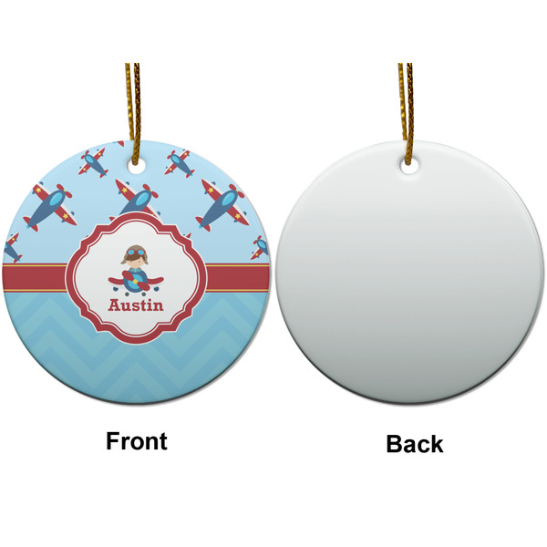Airplane Theme Ceramic Flat Ornament - Circle Front & Back (APPROVAL)