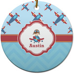Airplane Theme Round Ceramic Ornament w/ Name or Text