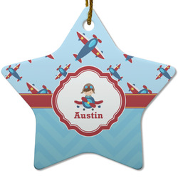 Airplane Theme Star Ceramic Ornament w/ Name or Text