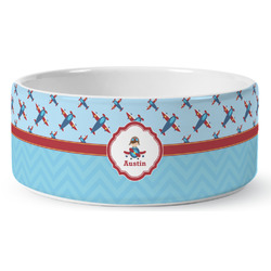 Airplane Theme Ceramic Dog Bowl - Large (Personalized)