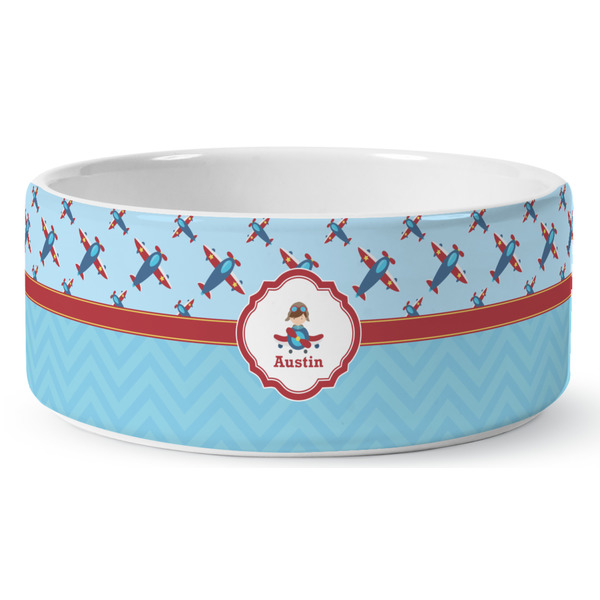 Custom Airplane Theme Ceramic Dog Bowl - Large (Personalized)