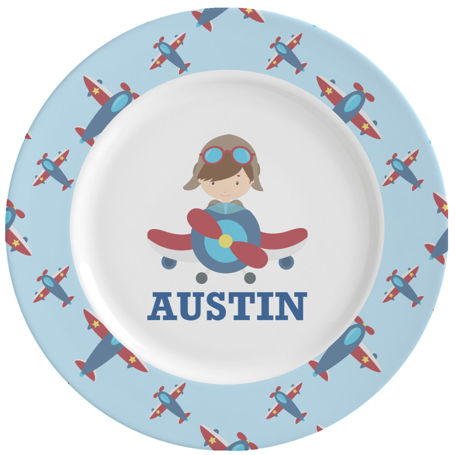 Airplane Theme Ceramic Dinner Plates (Set of 4) (Personalized