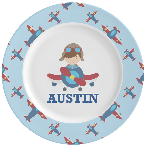 Custom Airplane Theme Ceramic Dinner Plates (Set of 4) (Personalized)