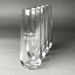 Airplane Theme Champagne Flute - Stemless Engraved - Set of 4 (Personalized)