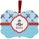 Airplane Theme Metal Frame Ornament - Double Sided w/ Name or Text