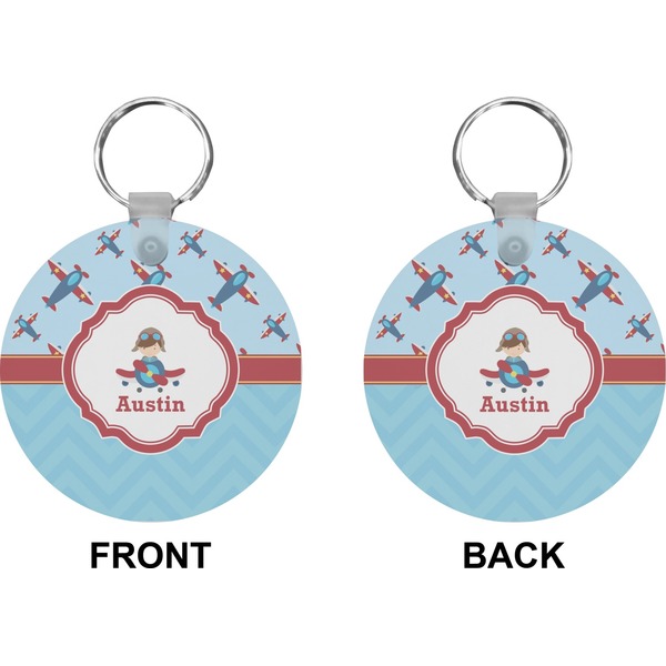 Airplane Theme Circle Keychain (Front + Back)