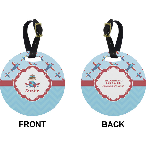 Airplane Theme Circle Luggage Tag (Front + Back)