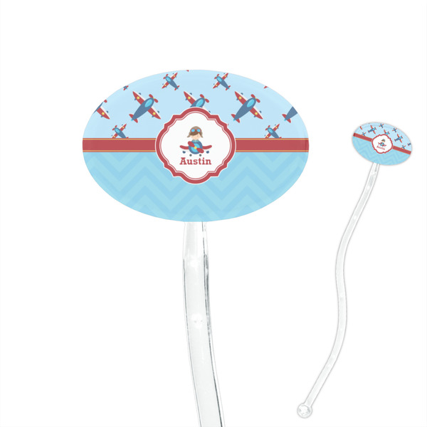 Custom Airplane Theme 7" Oval Plastic Stir Sticks - Clear (Personalized)
